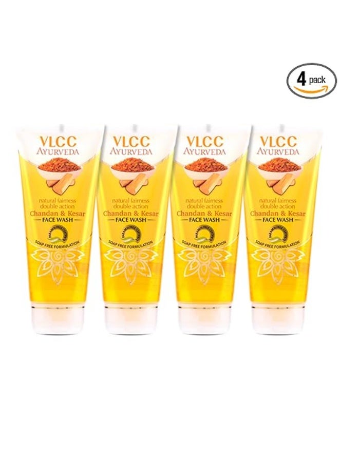 فى ال سي سي غسول الوجه VLCC Ayurveda Natural Fairness Chandan & Kesar - 100 مل × 4 (عبوة من 4) | غسول وجه يومي لتفتيح البشرة | الزعفران لفوائد مكافحة الشيخوخة | غسول وجه أيورفيدي لجميع أنواع البشرة - Image 1